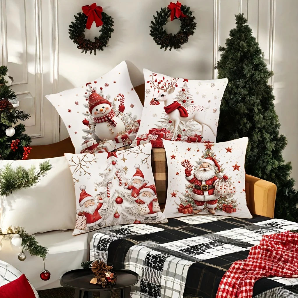 Christmas Cushion Covers Four-piece Set Festive Atmosphere Suitable for Parties Holidays and Daily Decoration
