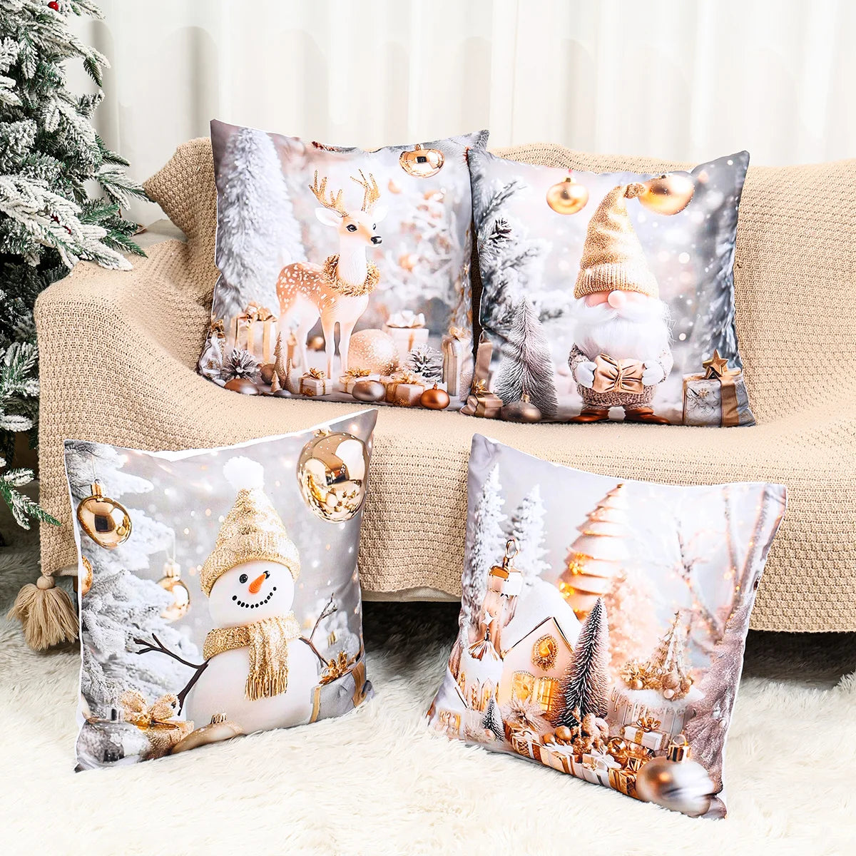 Christmas Cushion Cover Merry Christmas Decorations for Home 2025 Navidad Natal Xmas Ornament Sofa Pillowcase New Year Gift 2026