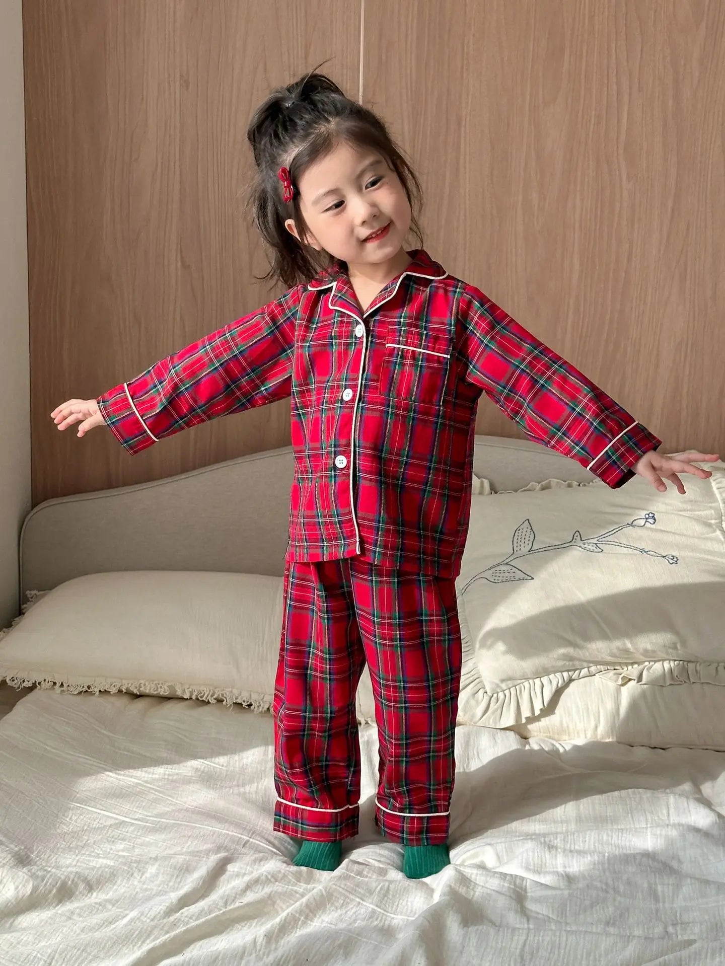 Christmas Children's Pajamas Boys Pure Cotton Plaid New Spring and Autumn Girls Long-sleeved Suit Baby Loungewear
