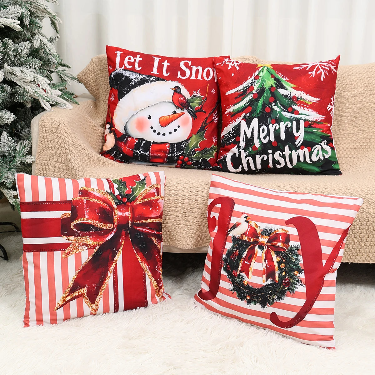 Christmas Cushion Cover Merry Christmas Decorations for Home 2025 Navidad Natal Xmas Ornament Sofa Pillowcase New Year Gift 2026