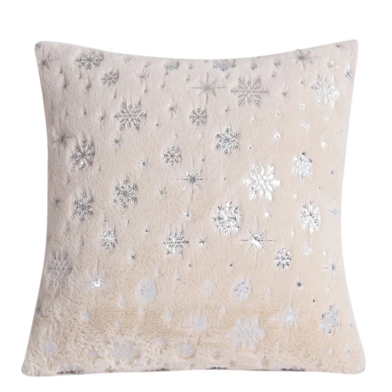 Christmas Cushion Cover 43x43cm Plush Fur Snowflake Print Cushion Covers Decorative Pillow Cover for Sofa Livingroom Home Decor