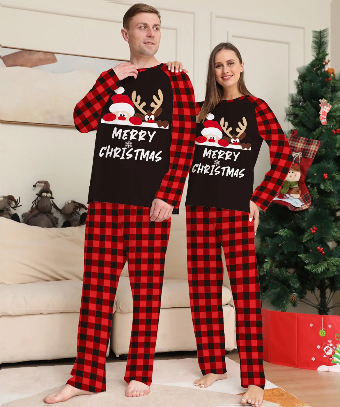 Christmas Pajamas Family Look Outfits Santa Claus Print Underwear Women Matching Clothes Set Casual Loose Sleep Men Clothing