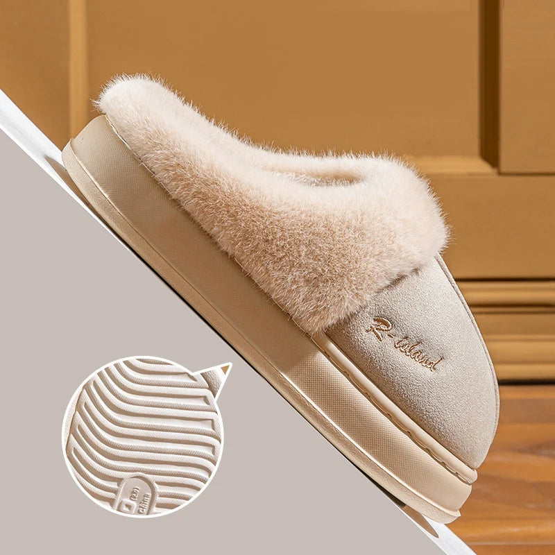 New Platform Women Plush Slippers Fashion Winter Cotton Slippers Fluffy House Slippers Soft Sole Non-slip Women Home Shoe