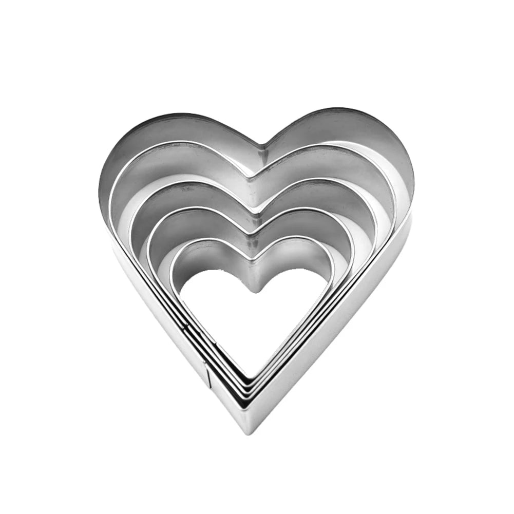 5 Piece Heart Shaped Cookie Cutter Set Valentine Cookie Cutter Stainless Steel Heart Cutter Valentine's Day Gift