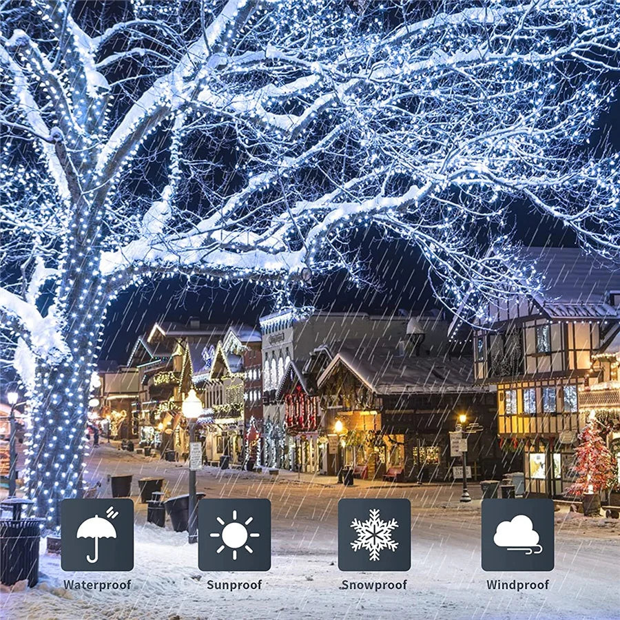 2024 New Year Christmas Decoration String Lights 10M 30M 50M Outdoor Garland Fairy Lights for Wedding Party Garden Tree Street