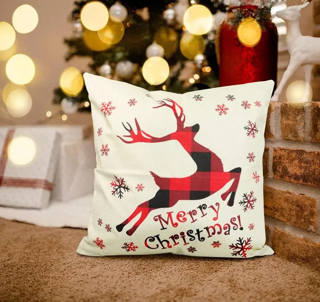 Christmas Throw Cushion Covers 18x18 Inch Set of 4 Linen Christmas Pillowcases Black and Red Buffalo Plaid Pillow Cases Decor