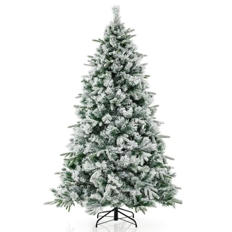 250 Warm White LED Lights and 752 Mixed Branch Tips Flocked Christmas Tree with Dazzling Display