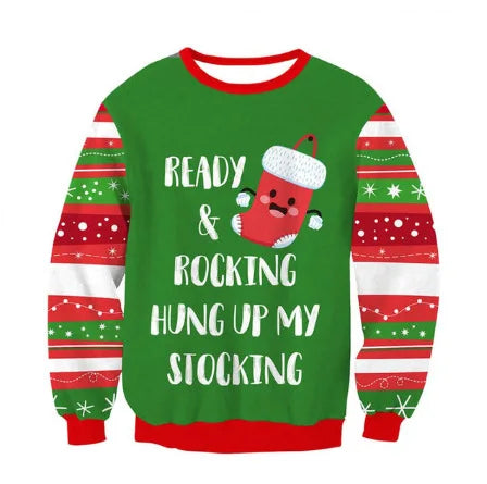 Men's Christmas Sweater Black White Reindeer Snowflake Print with Merry Christmas Text, Festive Pullover Holiday Party Wear