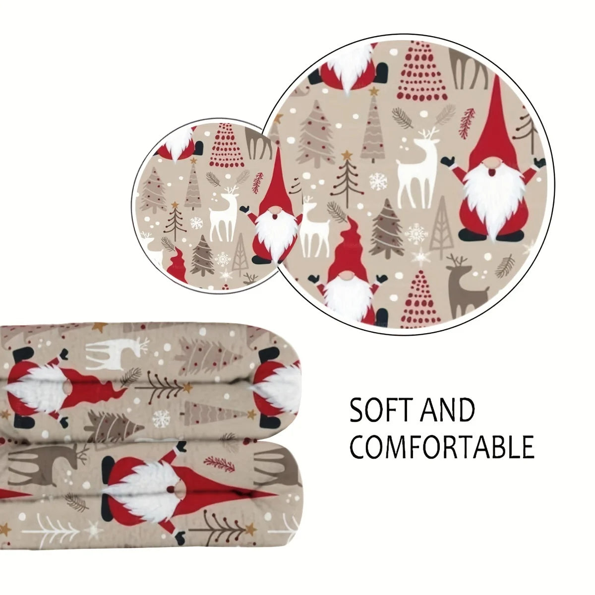 Christmas Flannel Blanket – Digital Santa/Reindeer Print, All-Season Cozy Polyester, Soft Touch, Ideal for Festive Decor & Gift