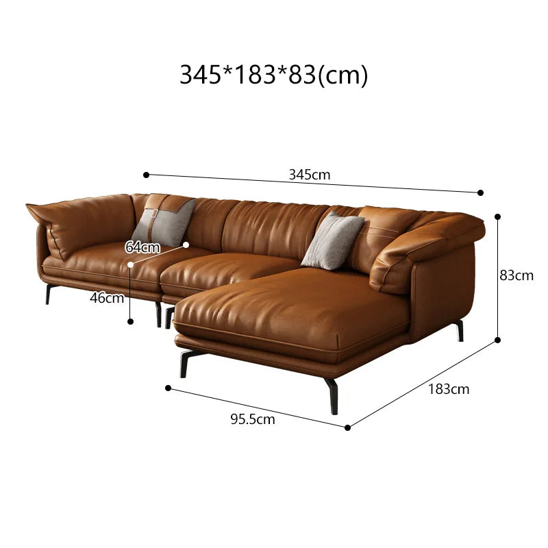 Modern Real Leather Upholstered 1+2+3-Seater Corner Sofa with Black Legs Can be Customzied