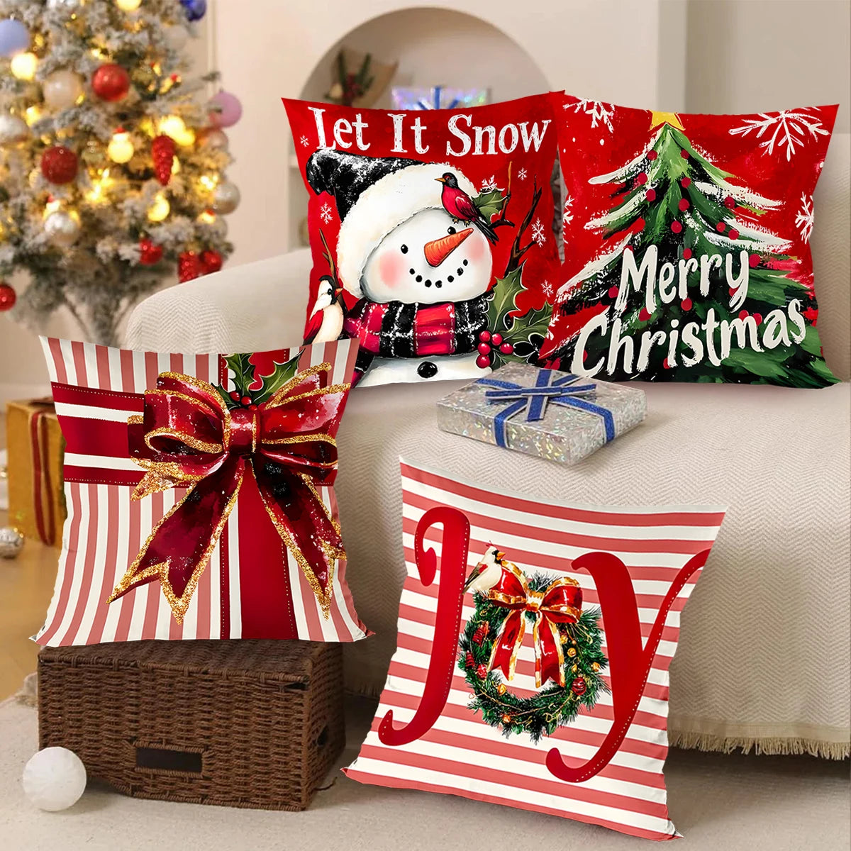 Christmas Cushion Cover Merry Christmas Decorations for Home 2025 Navidad Natal Xmas Ornament Sofa Pillowcase New Year Gift 2026