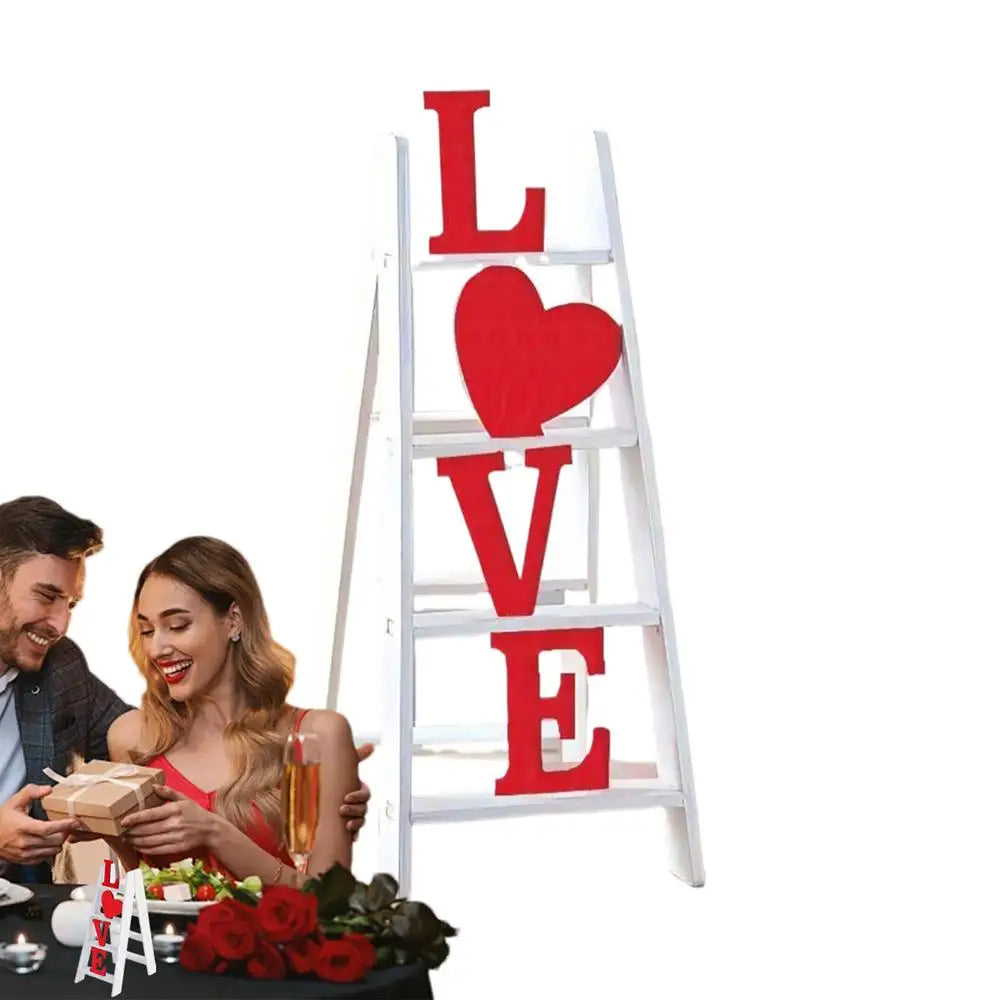 2025 New Valentine Wooden Ladder Love Valentine's Day Decor Ladder Acrylic Love Ladder Valentine Ladder Tabletop Decoration