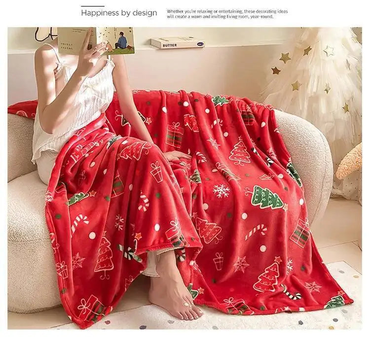 Christmas Thickened Flannel Blanket Red Coral plush Blanket Air-conditioned Blanket Gift Modern and Simple Polyester