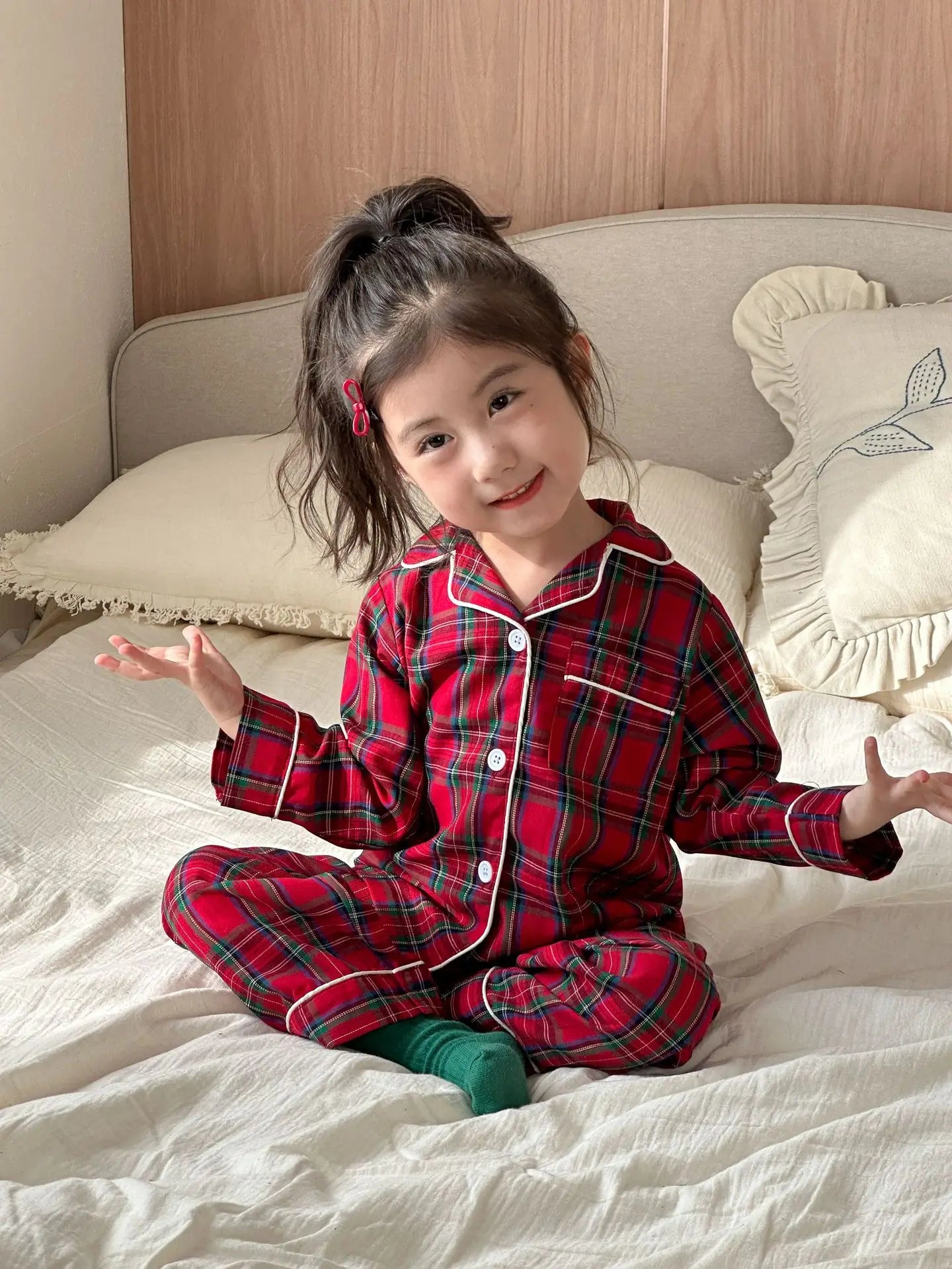 Christmas Children's Pajamas Boys Pure Cotton Plaid New Spring and Autumn Girls Long-sleeved Suit Baby Loungewear