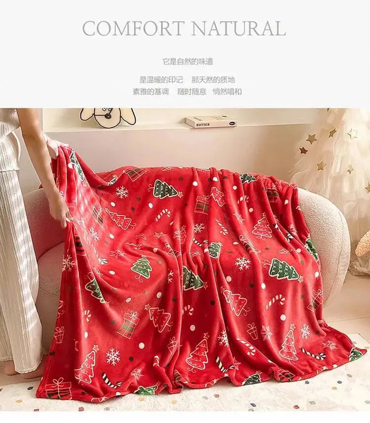 Christmas Thickened Flannel Blanket Red Coral plush Blanket Air-conditioned Blanket Gift Modern and Simple Polyester