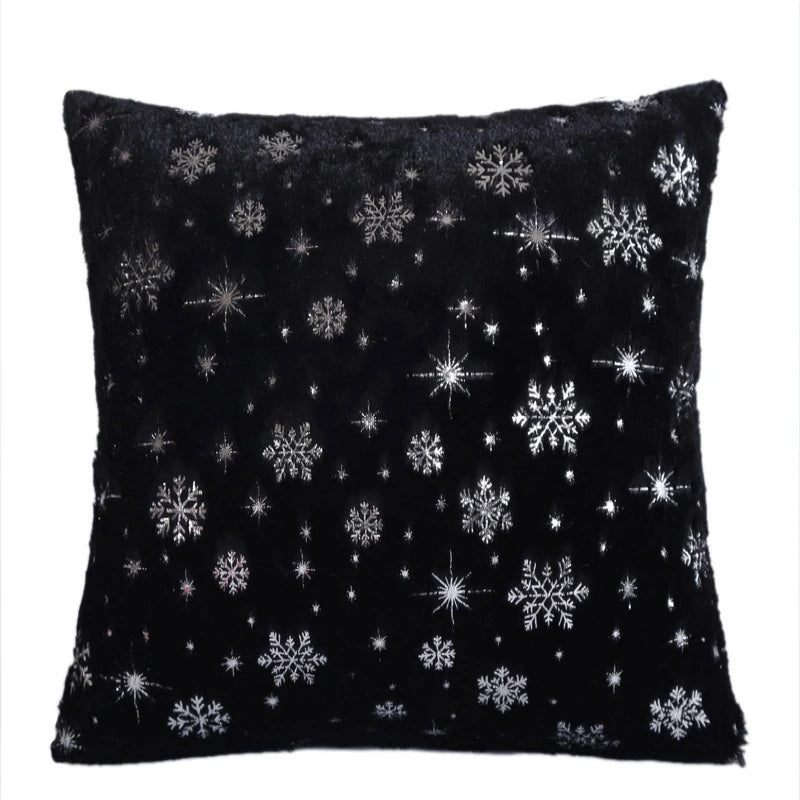 Christmas Cushion Cover 43x43cm Plush Fur Snowflake Print Cushion Covers Decorative Pillow Cover for Sofa Livingroom Home Decor