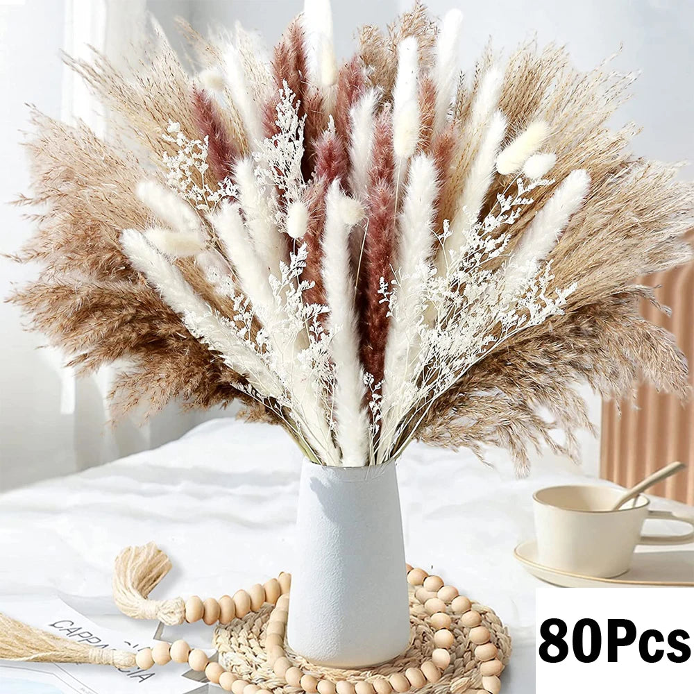 Dried Pampas for Decoration Fluffy Natural Tall Pampas Set 30-100Pcs Small Reed Dried Flowers Bouquet Boho Home Ramadan Decor