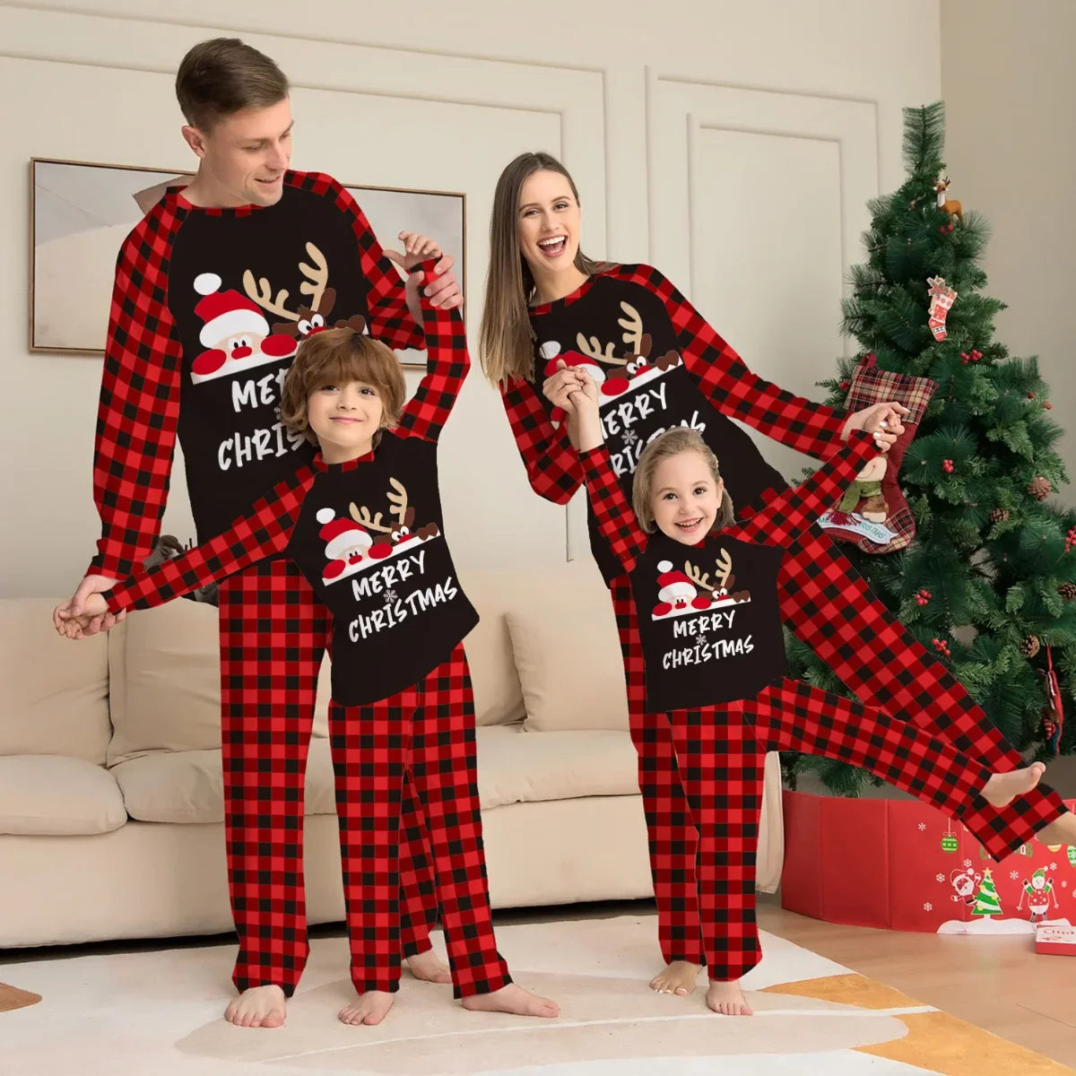 Christmas Pajamas Family Look Outfits Santa Claus Print Underwear Women Matching Clothes Set Casual Loose Sleep Men Clothing