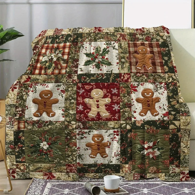 Comfortable Flannel Christmas Blanket with Checkered Snowman Ice House and Reindeer Offices and Versatile Gift for All Seasons