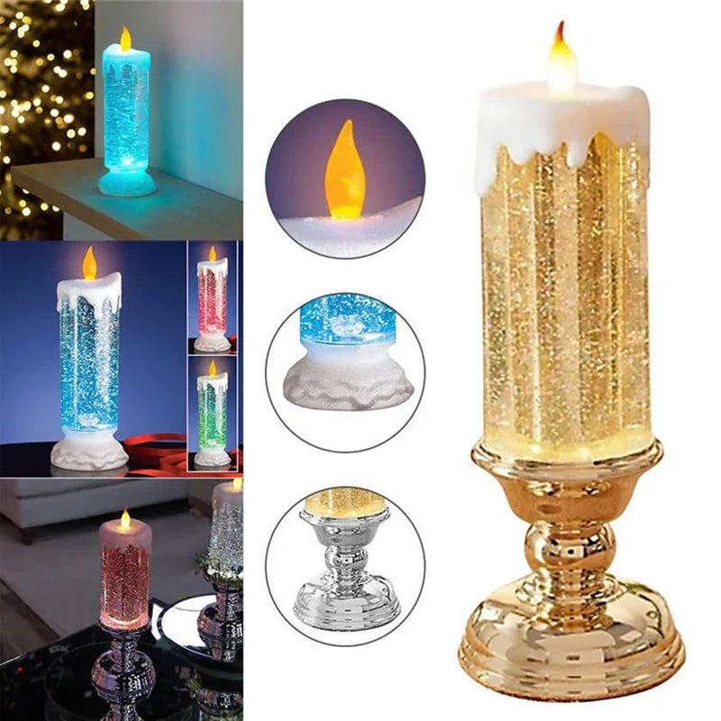 Christmas LED Candle Light Decorative Craft Night Lights Swirling Glitter Colorful Fantasy Crystal Night Lights Xmas Party Home