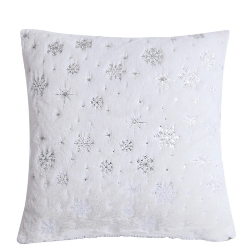 Christmas Cushion Cover 43x43cm Plush Fur Snowflake Print Cushion Covers Decorative Pillow Cover for Sofa Livingroom Home Decor