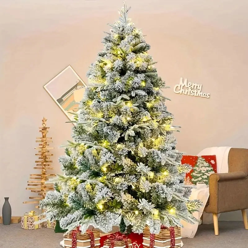 6 Ft Prelit Pencil Christmas Tree, Flocked Artificial Xmas Tree With Warm WhiteLights, Full Branch Tips, Perfect Choice Decorati