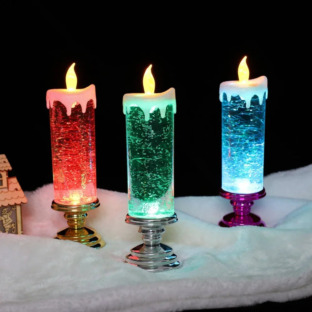 Christmas LED Candle Light Decorative Craft Night Lights Swirling Glitter Colorful Fantasy Crystal Night Lights Xmas Party Home