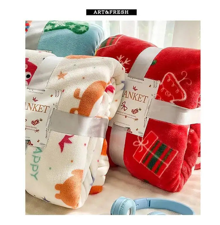 Christmas Thickened Flannel Blanket Red Coral plush Blanket Air-conditioned Blanket Gift Modern and Simple Polyester
