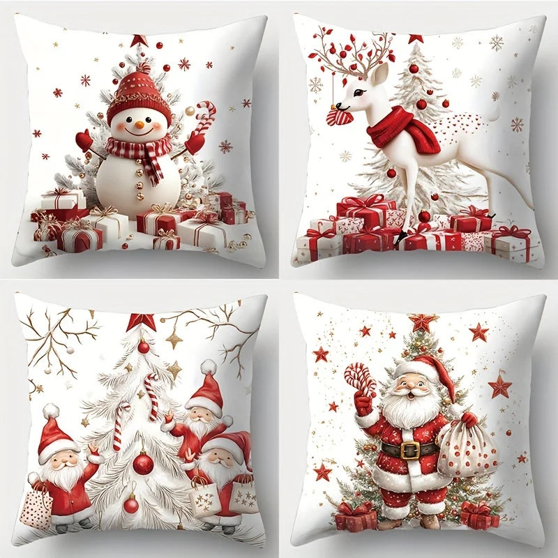 Christmas Cushion Covers Four-piece Set Festive Atmosphere Suitable for Parties Holidays and Daily Decoration