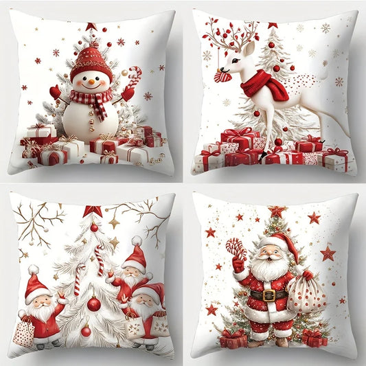 Christmas Cushion Covers Four-piece Set Festive Atmosphere Suitable for Parties Holidays and Daily Decoration