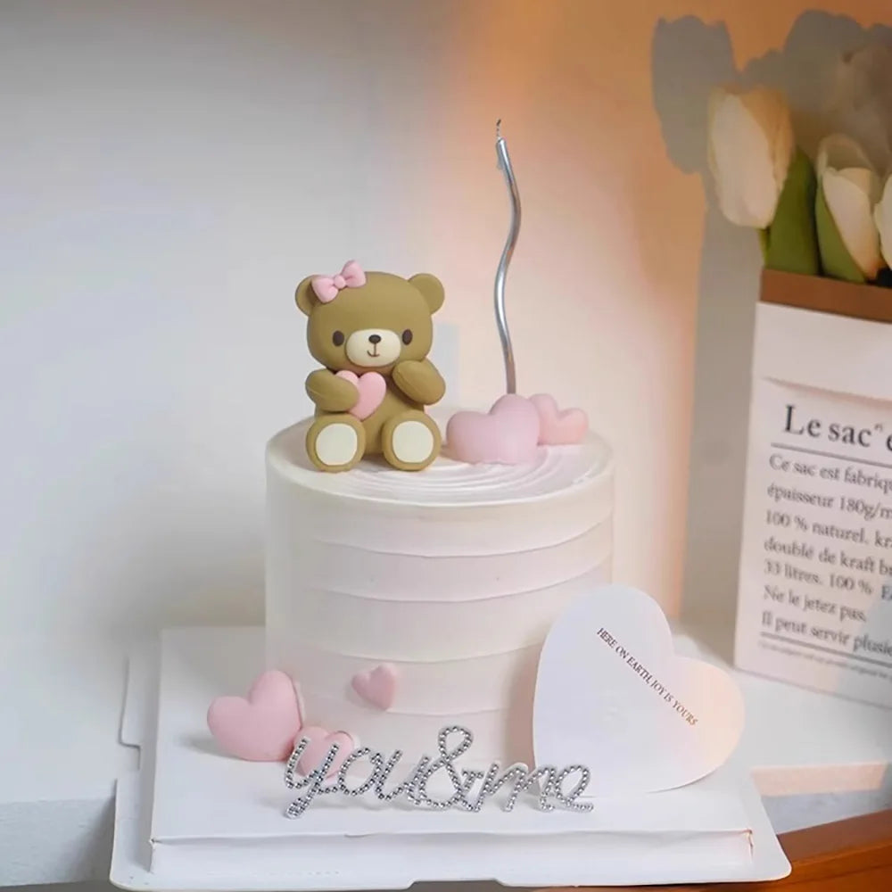 Valentine's Day Cake Toppers Pink Heart Shape Love Balloon Cake Decorations Valentine Bear Wedding Girls Birthday Party Supplies