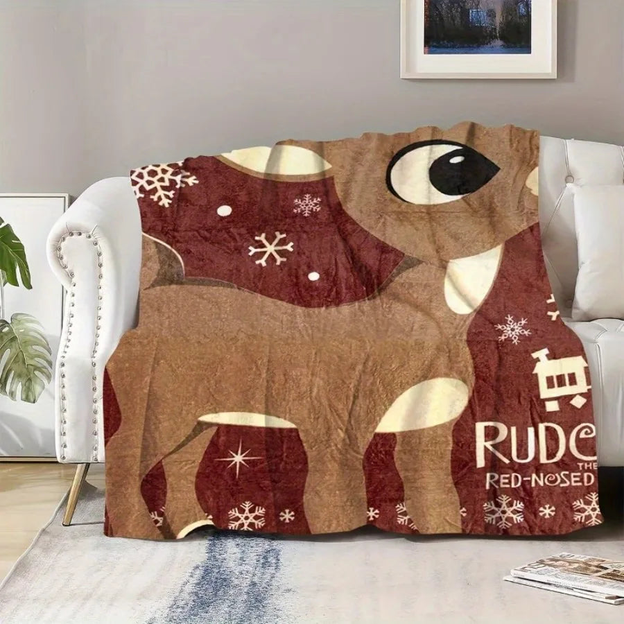 Comfortable Flannel Christmas Blanket with Checkered Snowman Ice House and Reindeer Offices and Versatile Gift for All Seasons