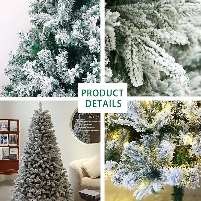6 Ft Prelit Pencil Christmas Tree, Flocked Artificial Xmas Tree With Warm WhiteLights, Full Branch Tips, Perfect Choice Decorati