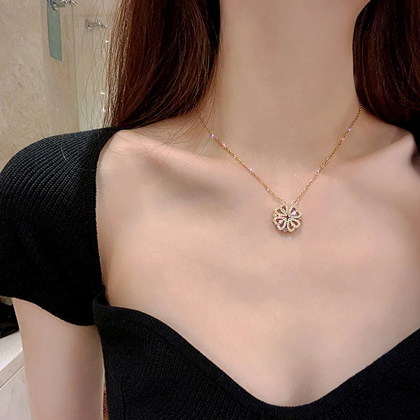 New Valentine Eternal Rose Jewelry Ring Box Rotate Wedding Clover Pendant Necklace Storage Case For Women Valentine's Day Gift