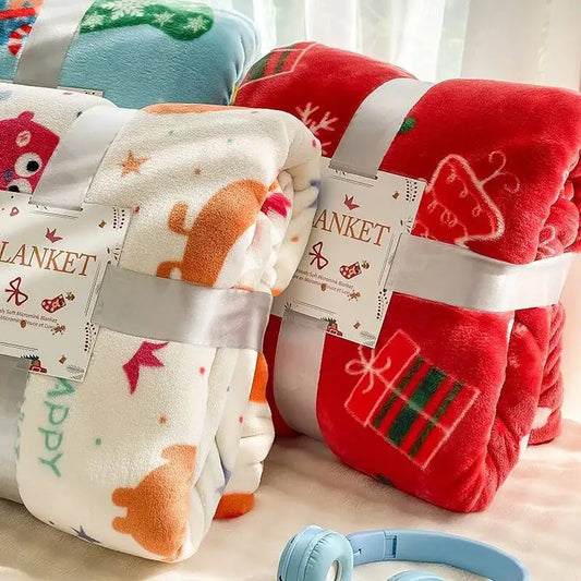 Christmas Thickened Flannel Blanket Red Coral plush Blanket Air-conditioned Blanket Gift Modern and Simple Polyester