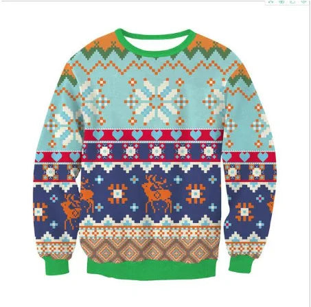 Men's Christmas Sweater Black White Reindeer Snowflake Print with Merry Christmas Text, Festive Pullover Holiday Party Wear