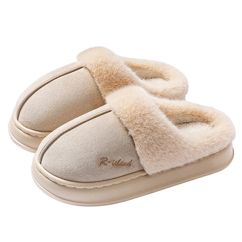 New Platform Women Plush Slippers Fashion Winter Cotton Slippers Fluffy House Slippers Soft Sole Non-slip Women Home Shoe