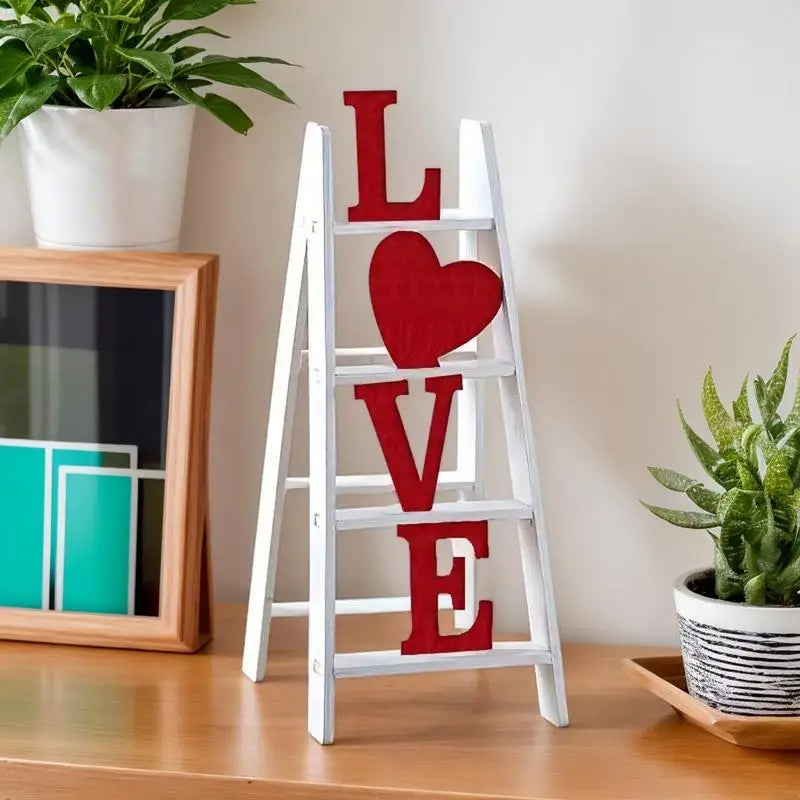 2025 New Valentine Wooden Ladder Love Valentine's Day Decor Ladder Acrylic Love Ladder Valentine Ladder Tabletop Decoration