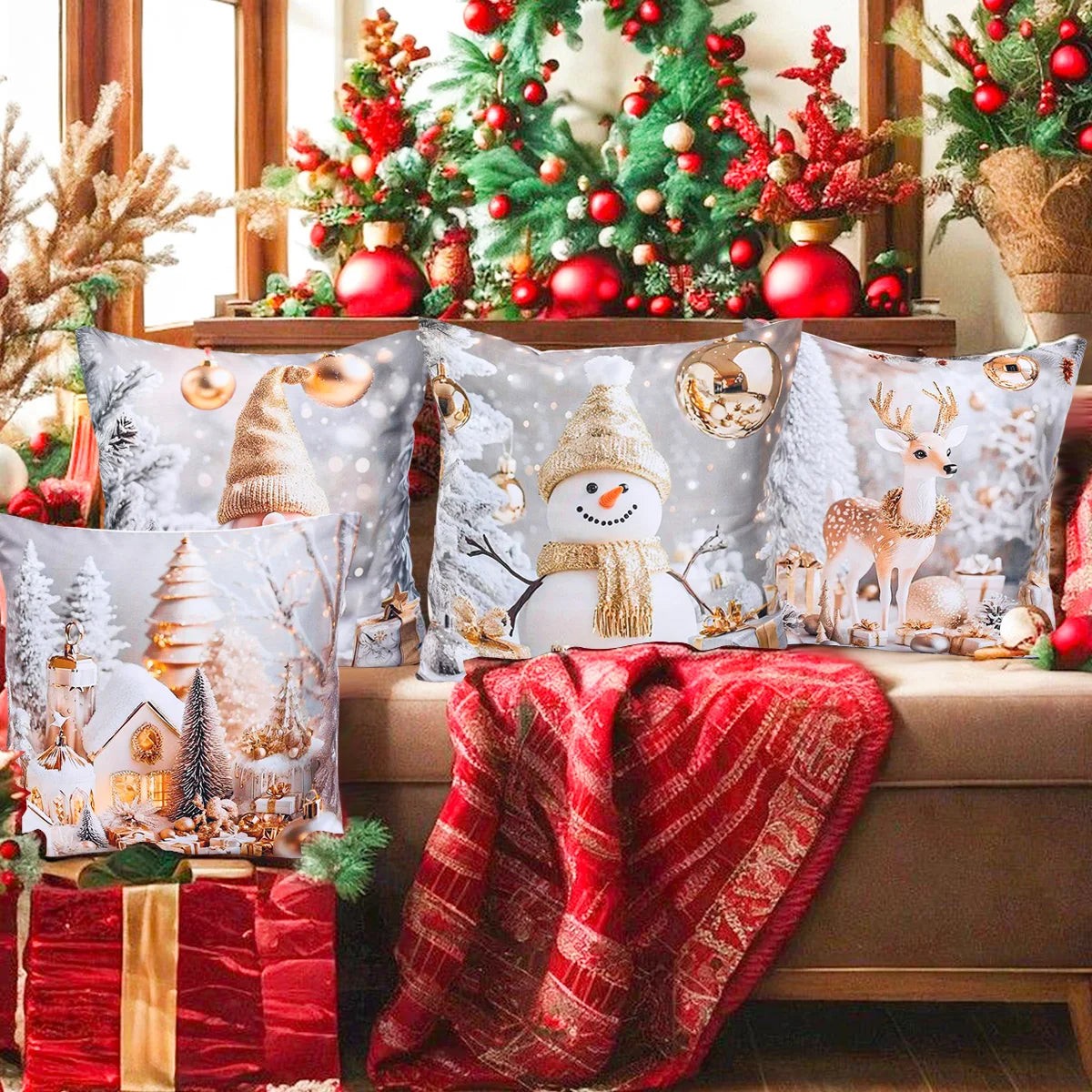 Christmas Cushion Cover Merry Christmas Decorations for Home 2025 Navidad Natal Xmas Ornament Sofa Pillowcase New Year Gift 2026