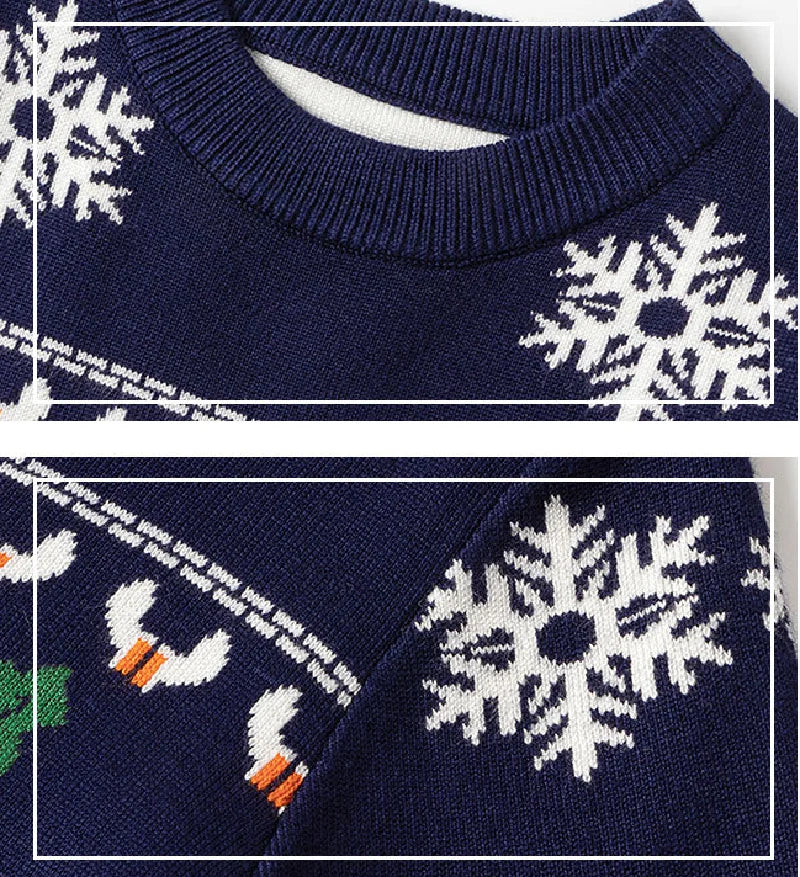 Christmas Knit Sweater Winter Kids Cartoon Print Pullover Autumn Boys Girls Cotton Warm Knitwear 2-6 Years