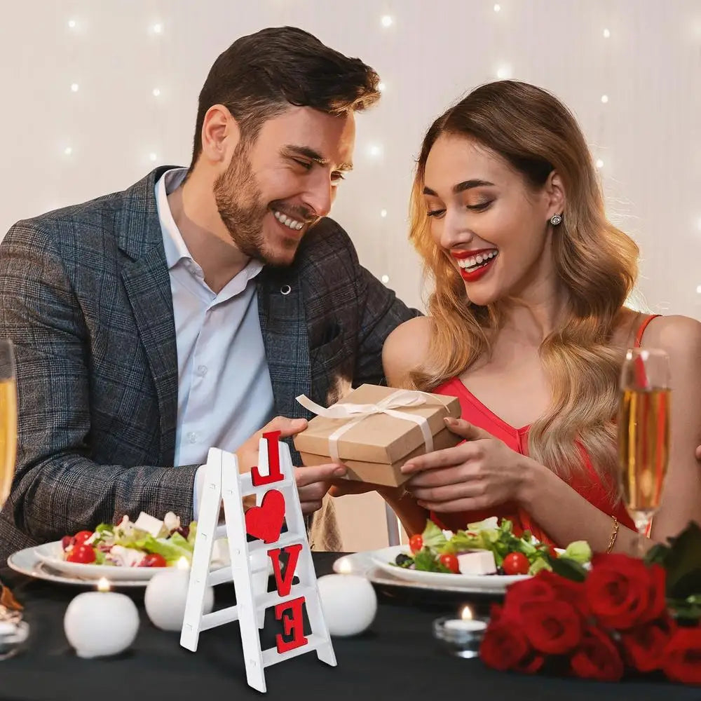 2025 New Valentine Wooden Ladder Love Valentine's Day Decor Ladder Acrylic Love Ladder Valentine Ladder Tabletop Decoration