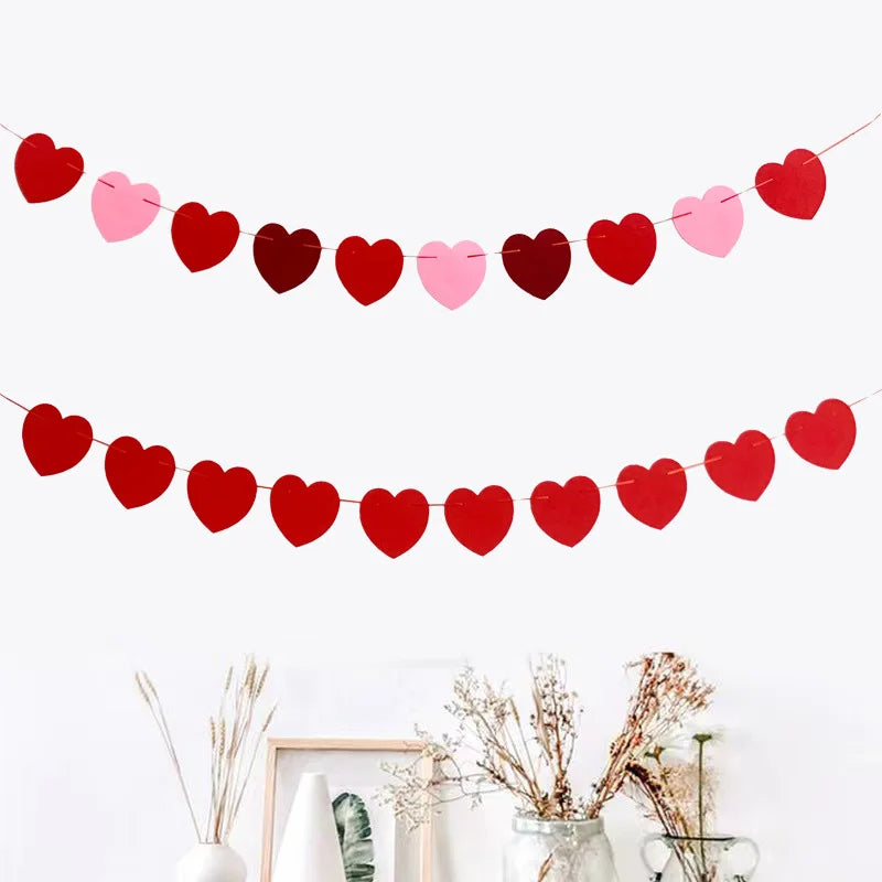 Red Pink Valentine's Day Love Heart Garlands Be My Valentine Banner Rose Love Happy Valentine Party Decoration for Home 2025
