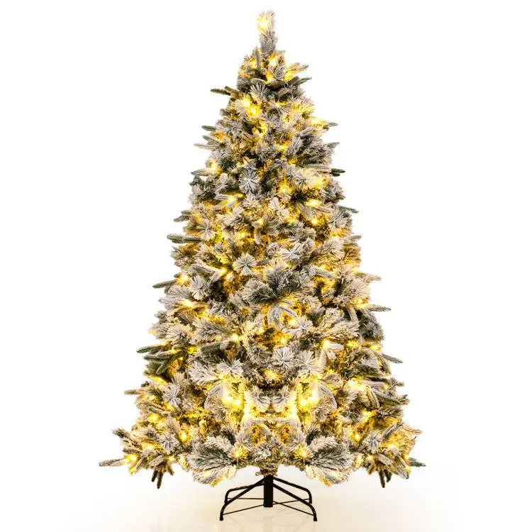 250 Warm White LED Lights and 752 Mixed Branch Tips Flocked Christmas Tree with Dazzling Display