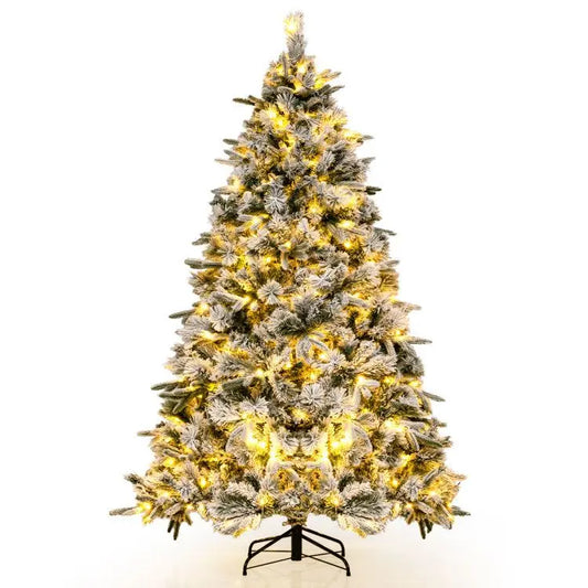 250 Warm White LED Lights and 752 Mixed Branch Tips Flocked Christmas Tree with Dazzling Display