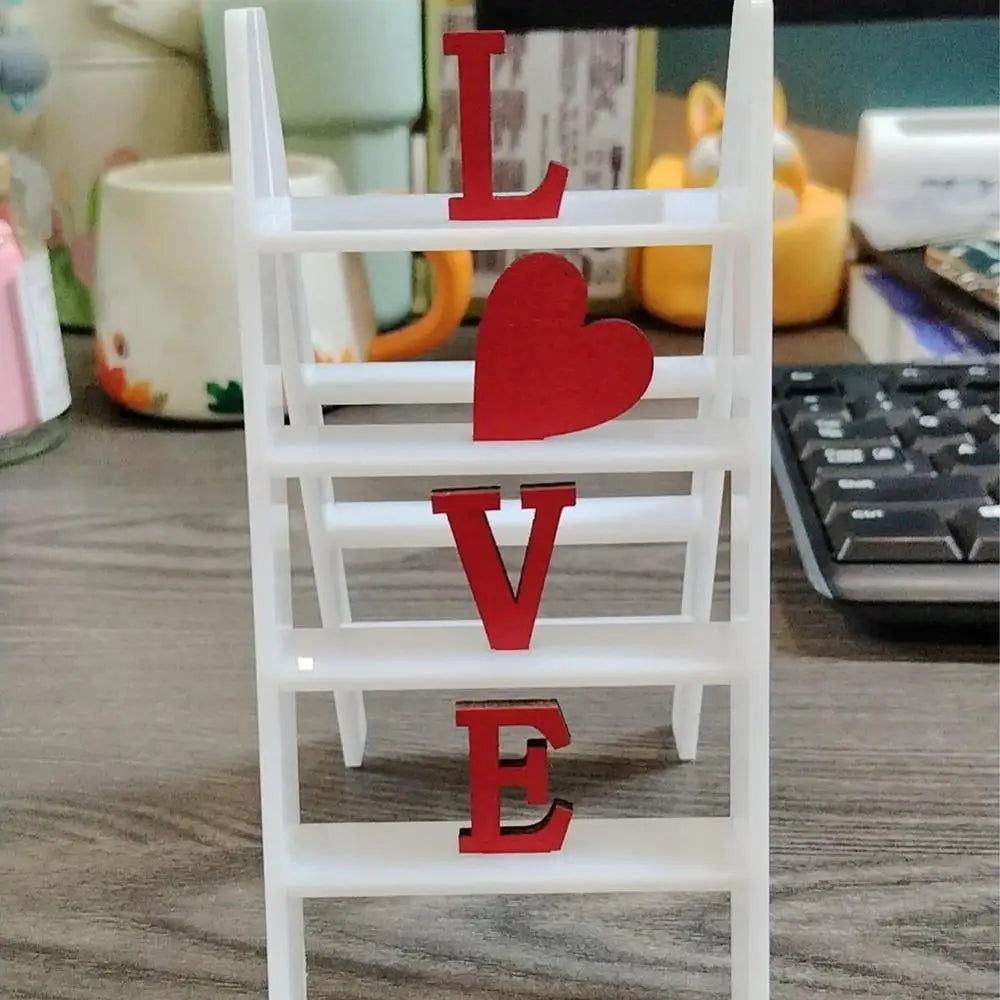 2025 New Valentine Wooden Ladder Love Valentine's Day Decor Ladder Acrylic Love Ladder Valentine Ladder Tabletop Decoration