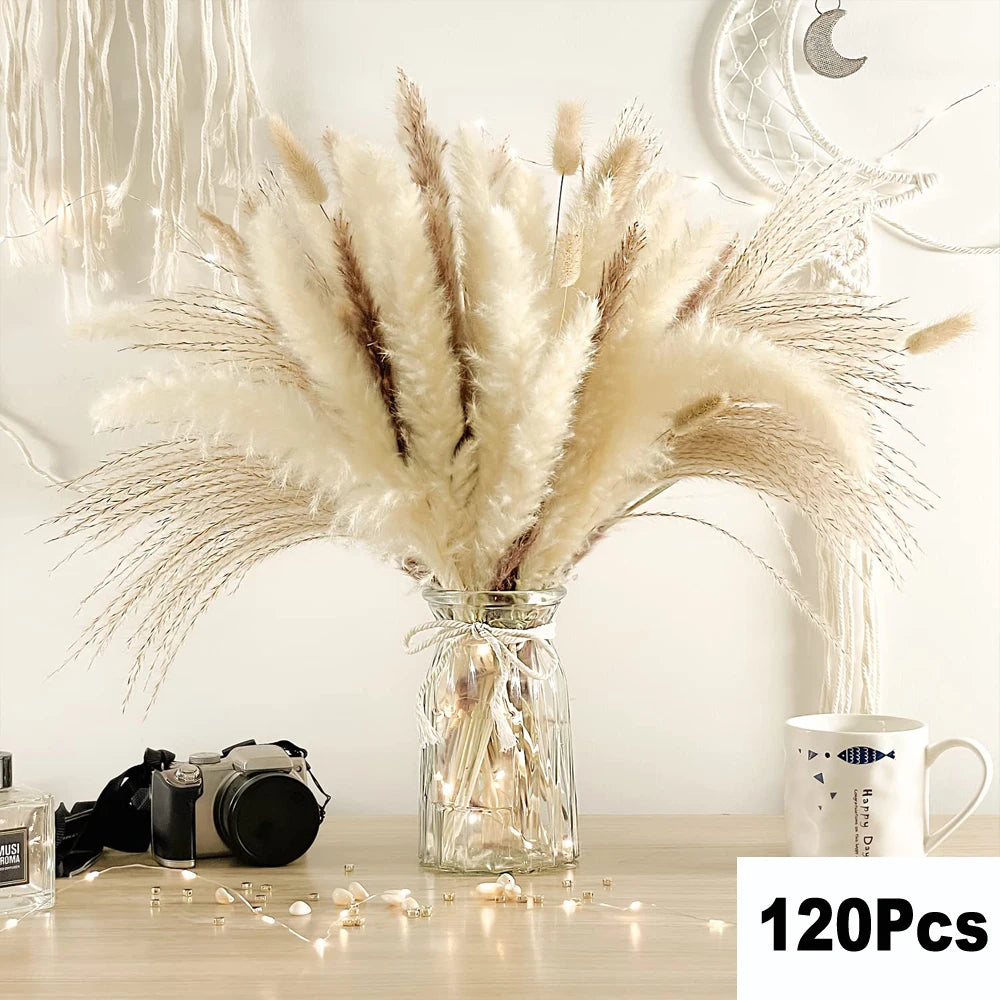 Dried Pampas for Decoration Fluffy Natural Tall Pampas Set 30-100Pcs Small Reed Dried Flowers Bouquet Boho Home Ramadan Decor