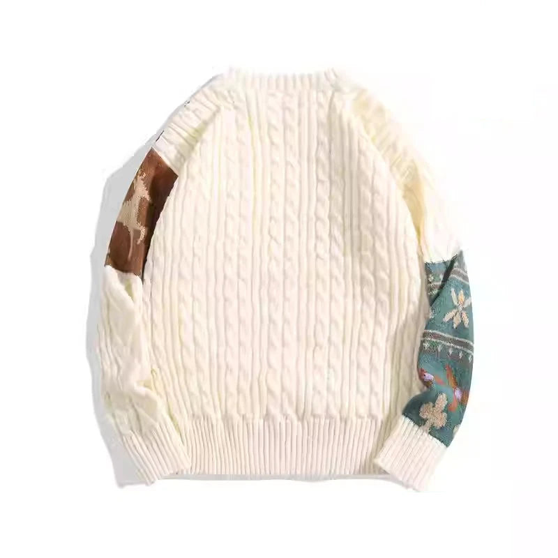 Vintage Christmas Sweater Men's Clothing Knitwear 2024 Winter American Thick Loose Sweater Pullovers New Japanese Splice Jumpers