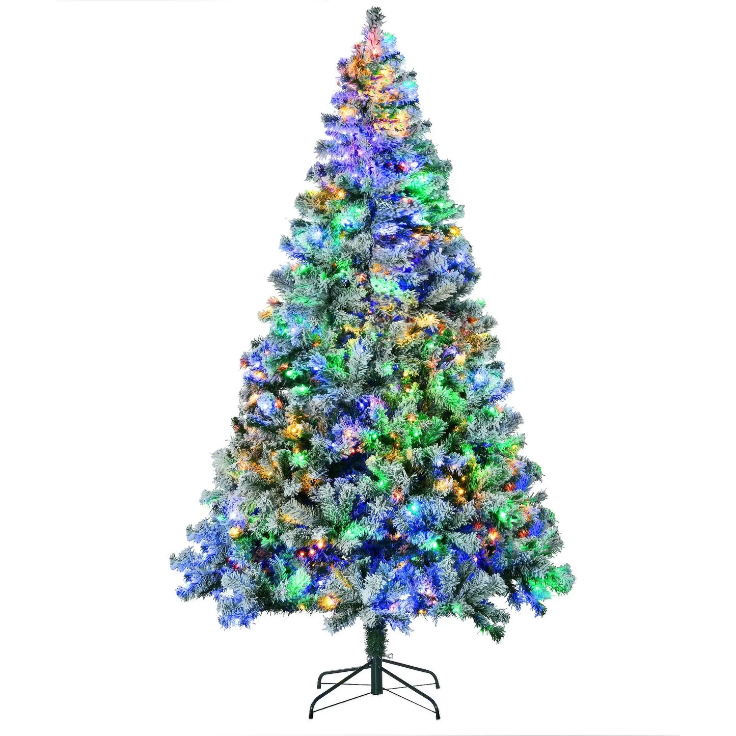 7.5ft Artificial Snow Christmas Tree with Frosted Branches LED Lights Steel Base for Festive Home Decor