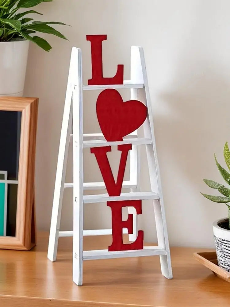 2025 New Valentine Wooden Ladder Love Valentine's Day Decor Ladder Acrylic Love Ladder Valentine Ladder Tabletop Decoration
