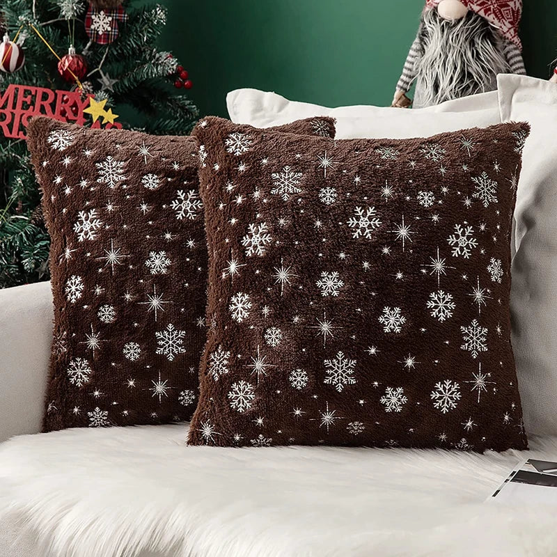 Christmas Cushion Cover 43x43cm Plush Fur Snowflake Print Cushion Covers Decorative Pillow Cover for Sofa Livingroom Home Decor